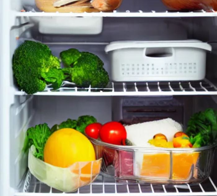 image of a fridge with food organised