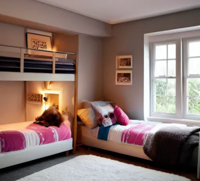 image of a bedroom with bunk bed and single bed