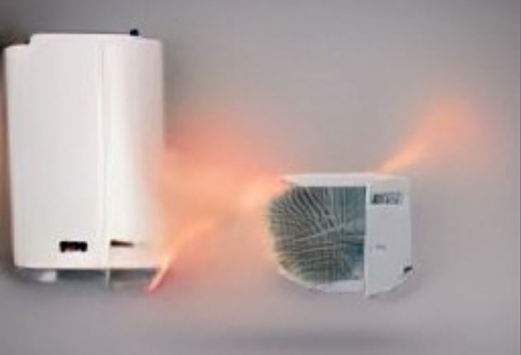 image of a heat pump fighting a gas boiler animated