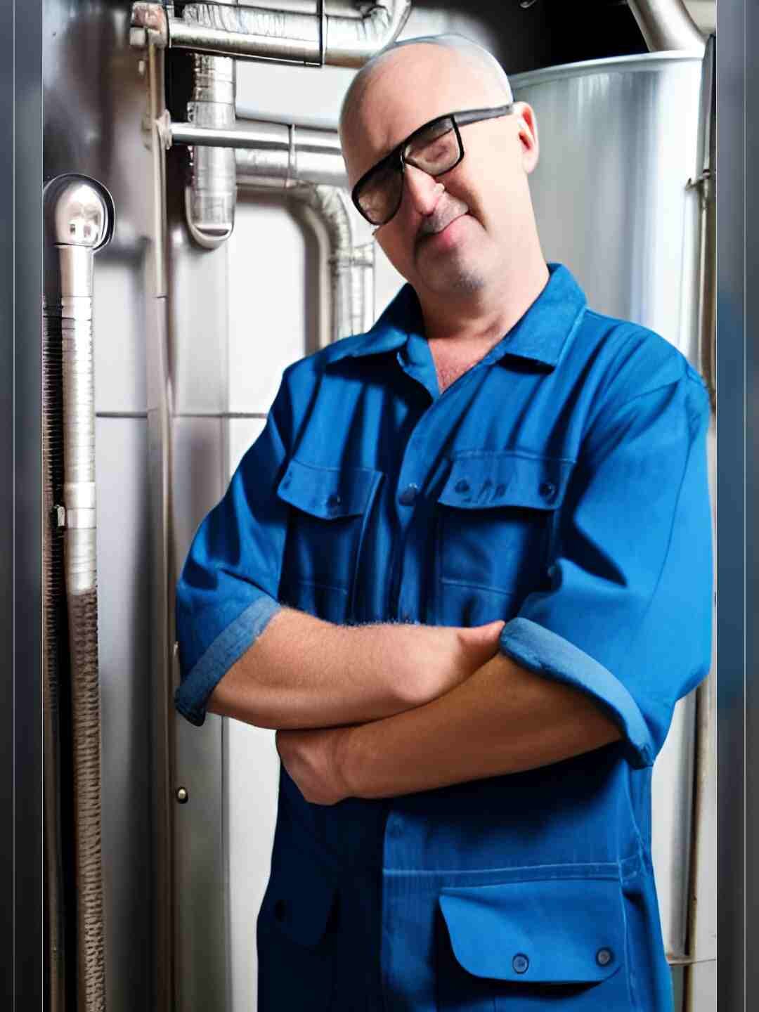 image of a middle aged man next to a boiler